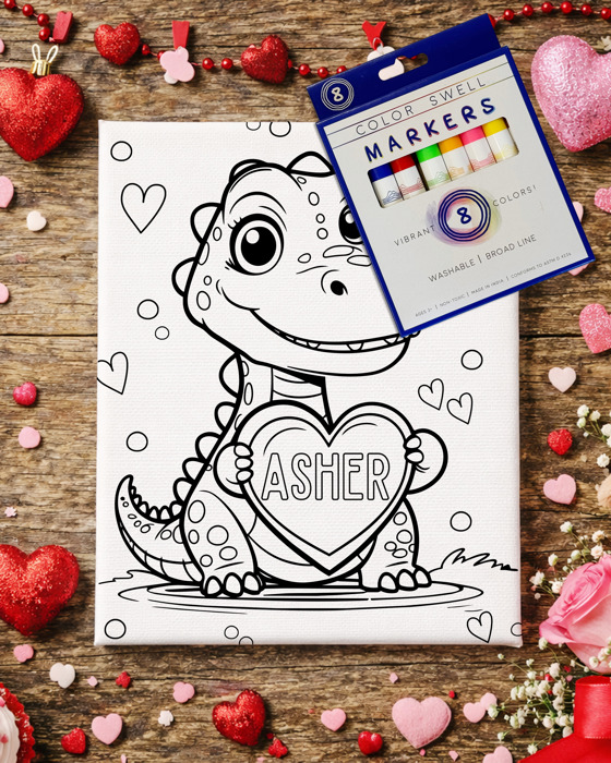 Color-Me Valentine Canvas / Personalized Kids Valentine Coloring Canvas with Washable Markers