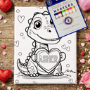 Single Dinosaur Color-Me Valentine Canvas / Personalized Kids Valentine Coloring Canvas with Washable Markers