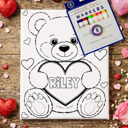 Single Bear Color-Me Valentine Canvas / Personalized Kids Valentine Coloring Canvas with Washable Markers