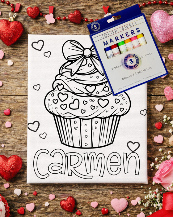 Color-Me Valentine Canvas / Personalized Kids Valentine Coloring Canvas with Washable Markers