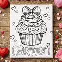 Single Cupcake Color-Me Valentine Canvas / Personalized Kids Valentine Coloring Canvas with Washable Markers