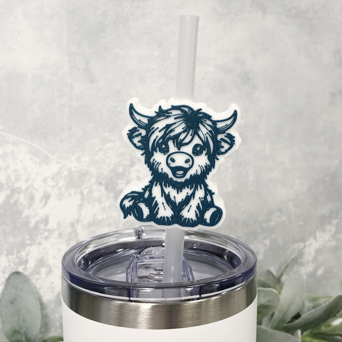 Highland Cow Straw Topper