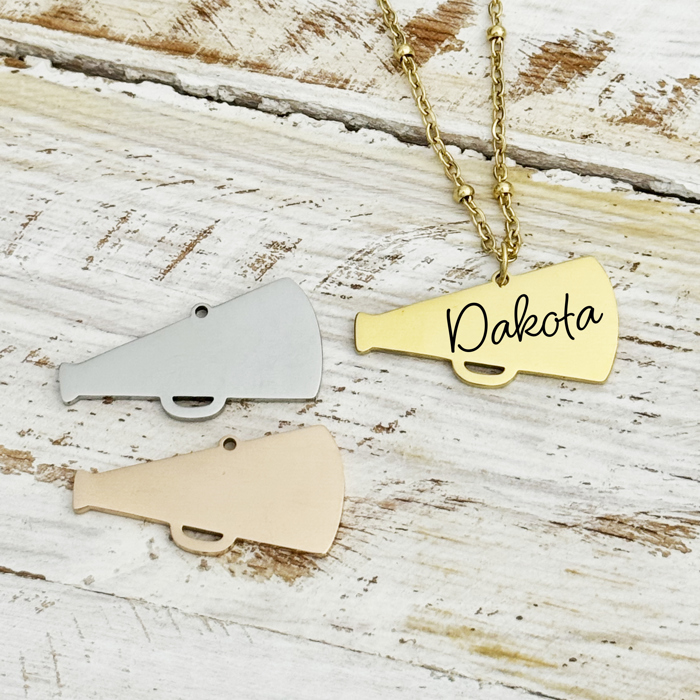 Personalized Stainless Steel Cheer / Megaphone Necklace