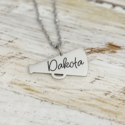 Personalized Stainless Steel Cheer / Megaphone Necklace