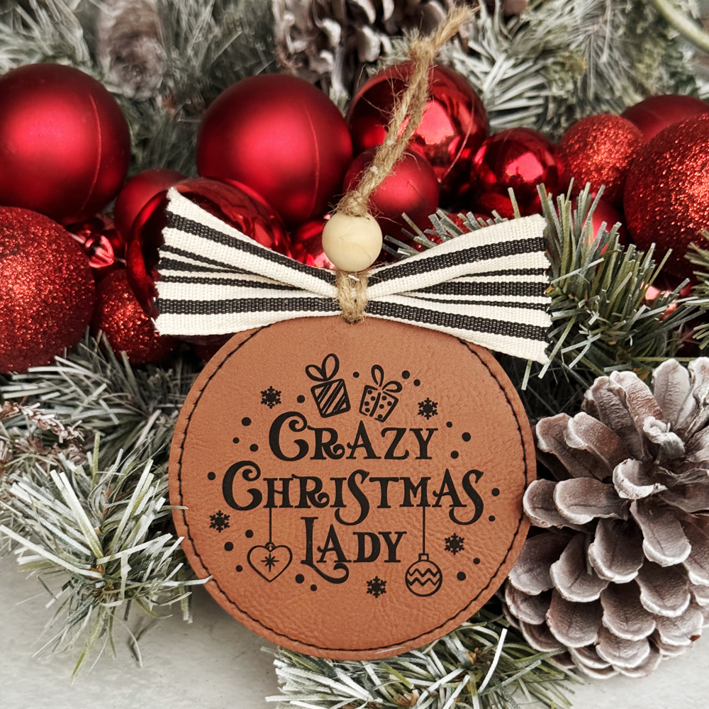 Crazy Christmas Lady Leatherette Christmas Ornament