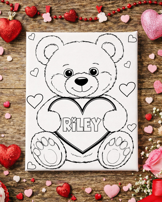 Color-Me Valentine Canvas / Personalized Kids Valentine Coloring Canvas with Washable Markers