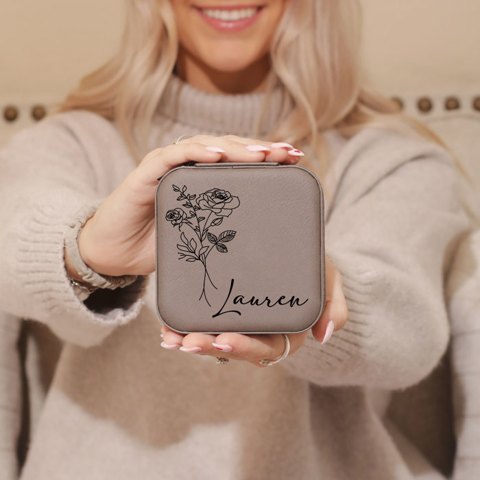 Personalized Leatherette Travel Jewelry Case