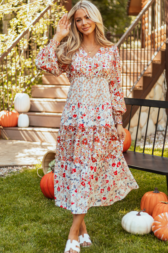 Floral Ruffled Tiered Midi Dress