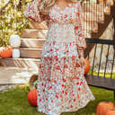  Floral Ruffled Tiered Midi Dress