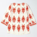  Orange Vintage Geometric Printed 3/4 Sleeve V Neck Blouse