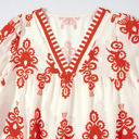  Orange Vintage Geometric Printed 3/4 Sleeve V Neck Blouse