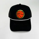 Black with White Rope Basketball Patch Trucker Hat