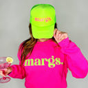 Neon Green with Pink & Yellow Thread Margs Embroidered Trucker Hat