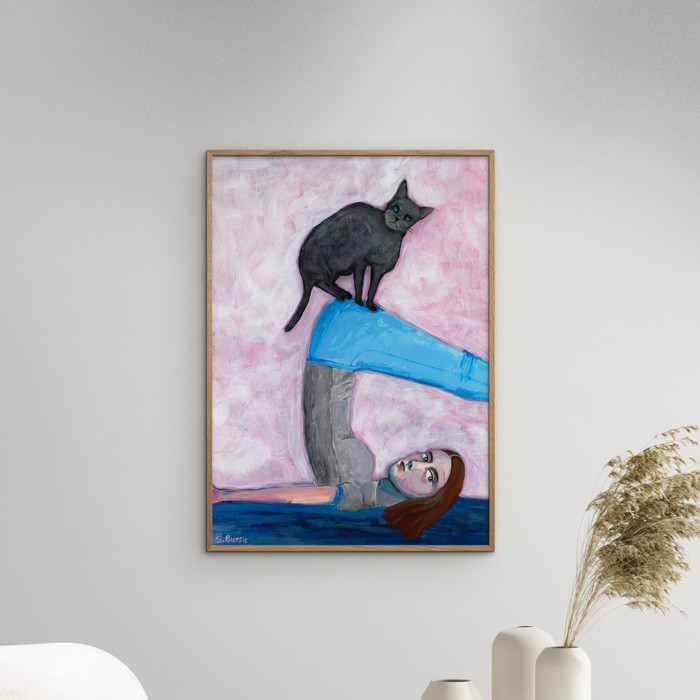 Sharyn Bursic - Yoga with my cat  Poster  without frame