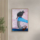 27.6 x 39.4 inches Sharyn Bursic - Yoga with my cat  Poster  without frame