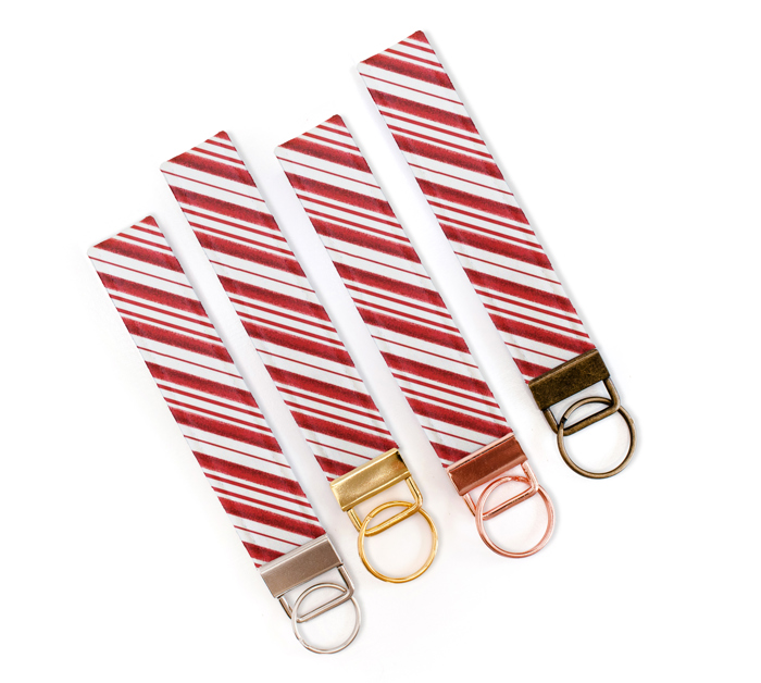 Fabric Keychain/Wristlet - Candy Cane Red