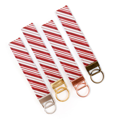 Fabric Keychain/Wristlet - Candy Cane Red