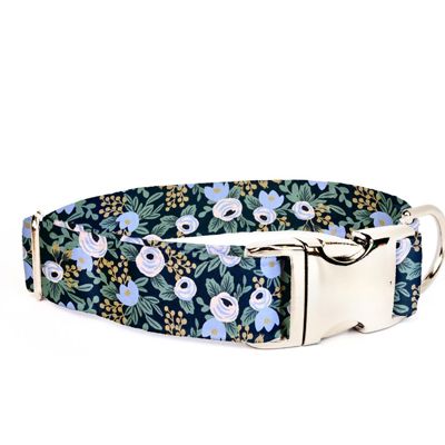Adjustable Dog Collar - Blue on Black Floral - FREE SHIPPING