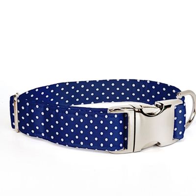 Adjustable Dog Collar - Blue & White Polka Dots - FREE SHIPPING