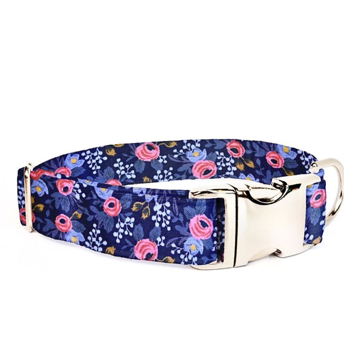 Adjustable Dog Collar - Rosa Flora Navy - FREE SHIPPING