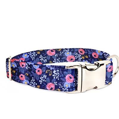 Adjustable Dog Collar - Rosa Flora Navy - FREE SHIPPING