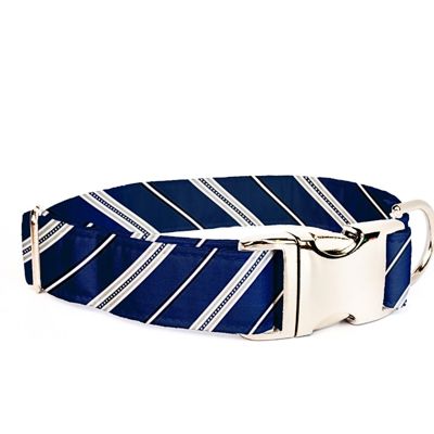Adjustable Dog Collar - Blue White Stripes - FREE SHIPPING