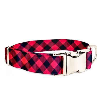 Adjustable Dog Collar - Red + Black Plaid - FREE SHIPPING