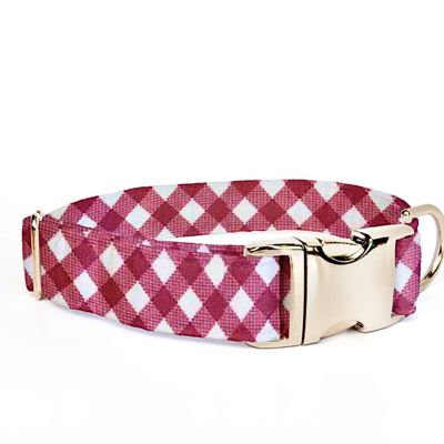 Adjustable Dog Collar - Red + White Plaid - FREE SHIPPING