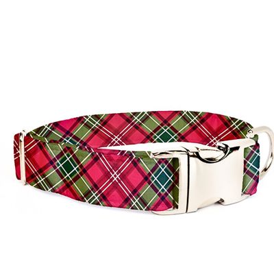 Adjustable Dog Collar - Christmas Red + Green Plaid - FREE SHIPPING