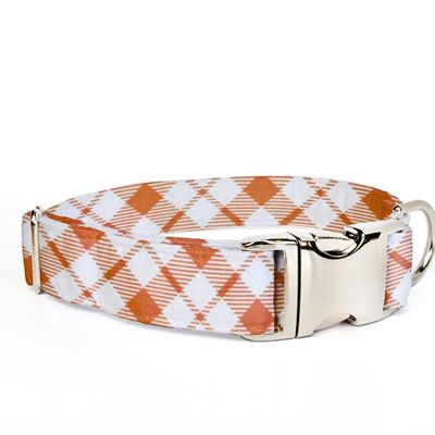 Adjustable Dog Collar - Autumn Orange + White Plaid - FREE SHIPPING