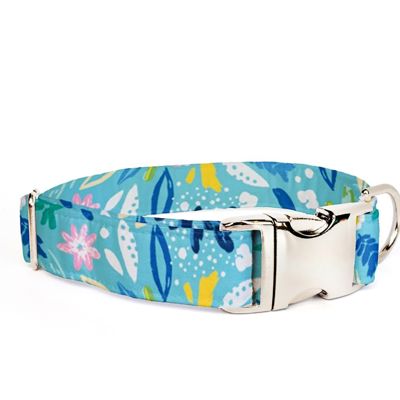 Adjustable Dog Collar - Aqua Floral - FREE SHIPPING