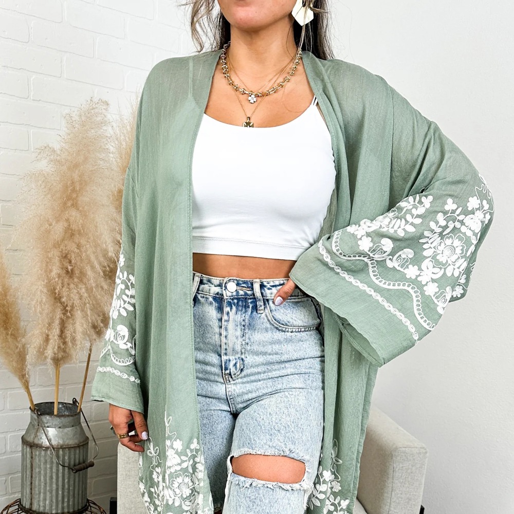 Embroidered Floral Vine Lace Cardigan