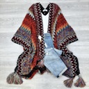 One Size Fits Most Maroon Dalila Colorful Crochet ruana/cardigan