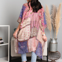 One Size Fits Most Fuchsia/Grey Alice Burnout Bohemian Velvet Kimono