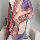 One Size Fits Most Fuchsia/Grey Alice Burnout Bohemian Velvet Kimono