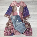 One Size Fits Most Fuchsia/Grey Alice Burnout Bohemian Velvet Kimono