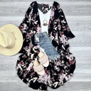 One Size Fits Most Black Floral Butterfly Sleeve Kimono