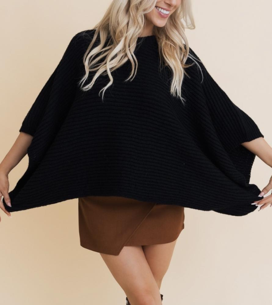 Brooke Ribbed Knit Sleeve Poncho