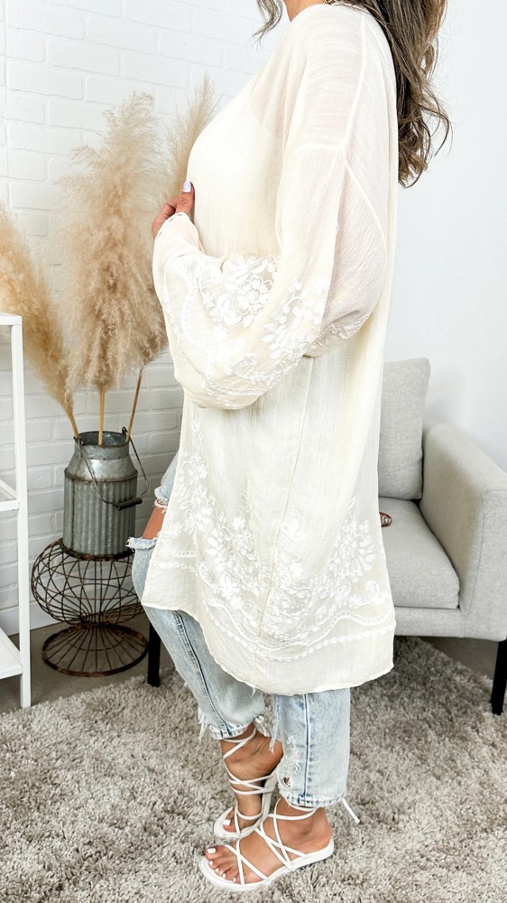 Embroidered Floral Vine Lace Cardigan