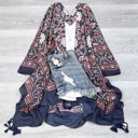 One Size Fits Most Navy/Red Morocco Tassels Kimono