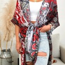 One Size Fits Most Red Boho Print Lightweight Kimono