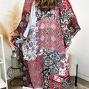 One Size Fits Most Red Boho Print Lightweight Kimono