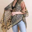 One Size Fits Most Black/Mustard Alice Burnout Bohemian Velvet Kimono