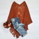 One Size Fits Most Rust Lyssa Scallop Knit Lace Poncho