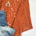 One Size Fits Most Rust Lyssa Scallop Knit Lace Poncho