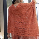 One Size Fits Most Rust Lyssa Scallop Knit Lace Poncho