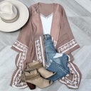 One Size Fits Most Taupe Meghan Embroidered Boho Kimono