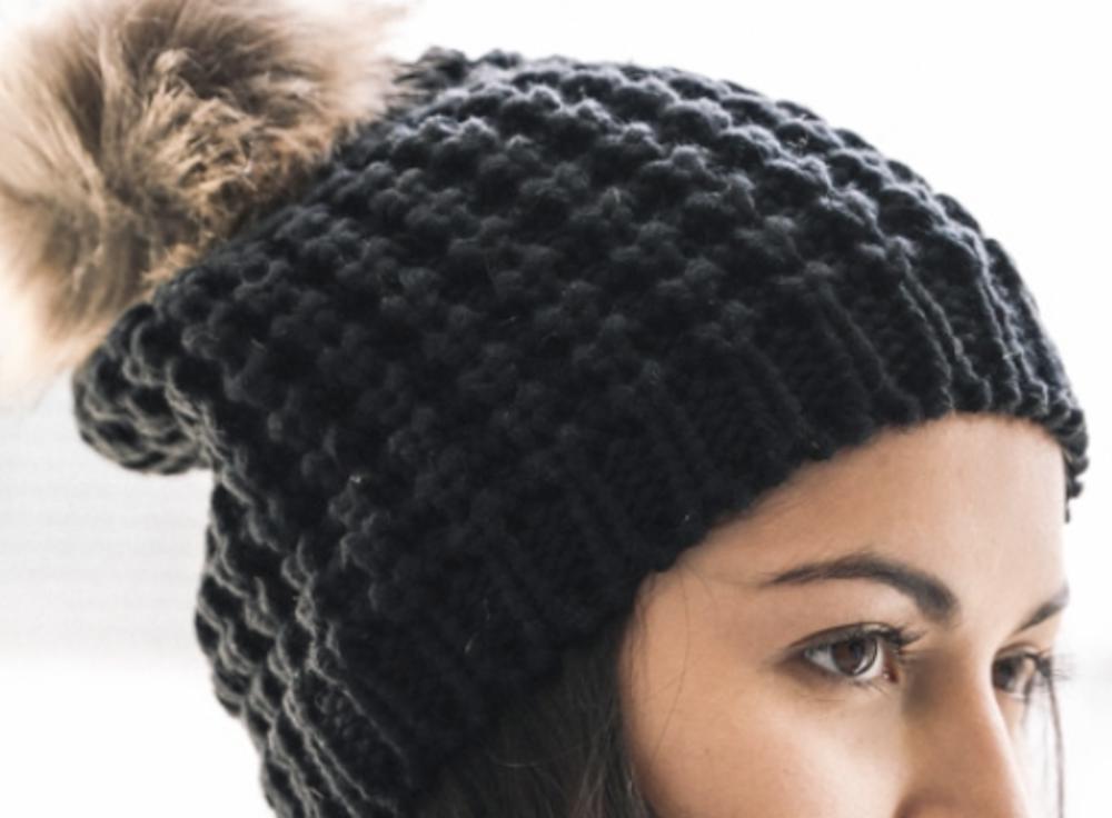 Aspen Textured Knit Beanie with Pom Pom