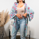 One Size Fits Most Baby Blue Elsa Flower Embroidered Cardigan