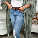 One Size Fits Most Olive Tulum Boho Kimono Cardigan